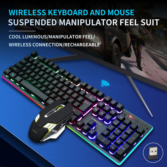 104 Keys RGB Computer Ergonomic Gamer Keyboard Mouse Wireless USB Rechargeable Gaming Mechanical Keyboard And Mouse Set Combos